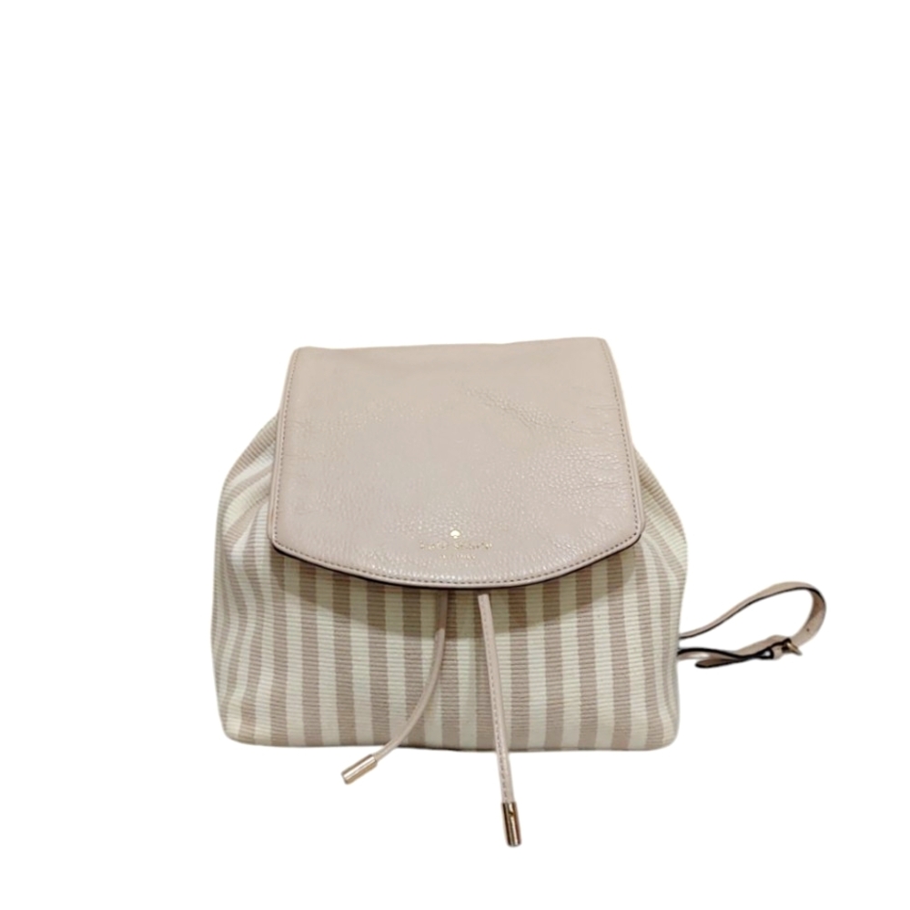 Kate Spade Leather & Pinstripe Canvas Backpack EUC - Picture 4 of 9